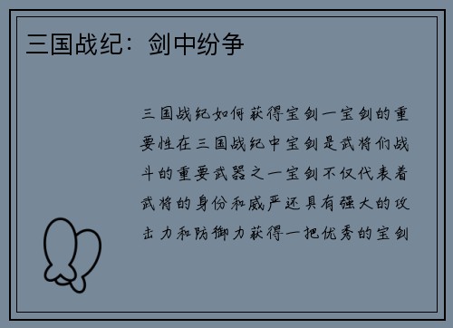 三国战纪：剑中纷争